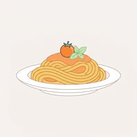 Flache Illustration typischer italienischer Gerichte wie Pasta und Pizza auf hellem Hintergrund