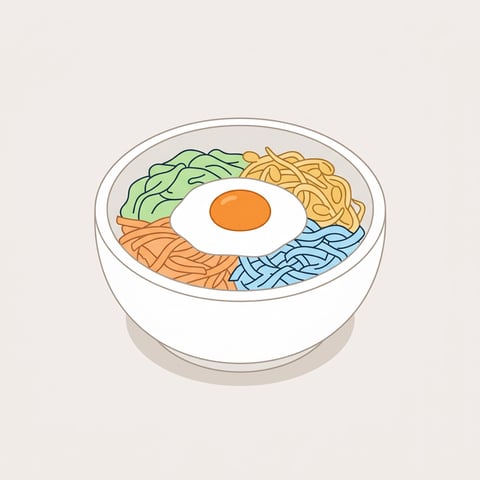 Flache Illustration typischer koreanischer Gerichte auf einem hellen Hintergrund.