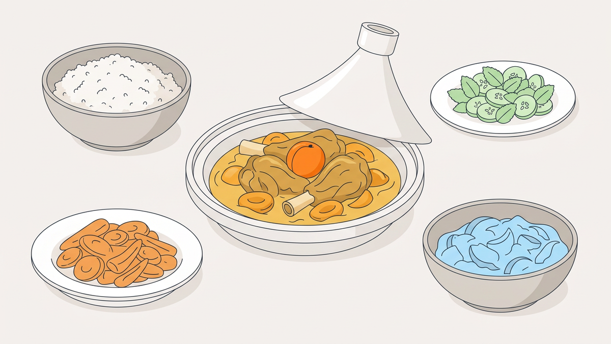 Flache Illustration marokkanischer Gerichte auf hellem Hintergrund