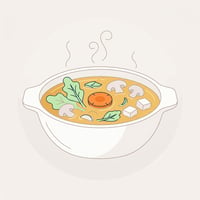 Flache Illustration mongolischer Spezialitäten wie Teigtaschen und Fleischgerichte auf hellem Hintergrund