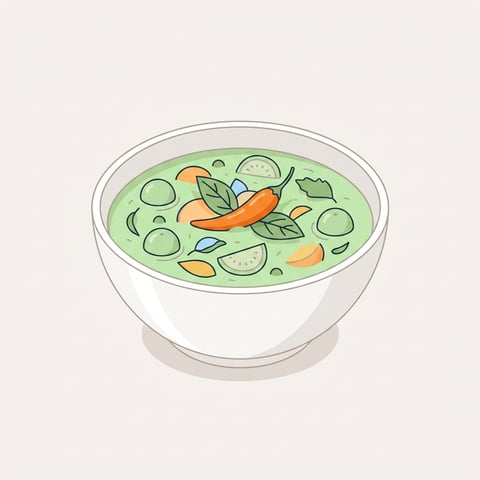 Flache Illustration typischer thailändischer Gerichte auf hellem Hintergrund