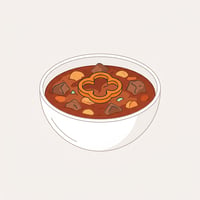 Flache Illustration typischer ungarischer Gerichte auf einem hellen Hintergrund.