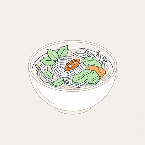 Flache Illustration typischer vietnamesischer Gerichte auf einem hellen Hintergrund