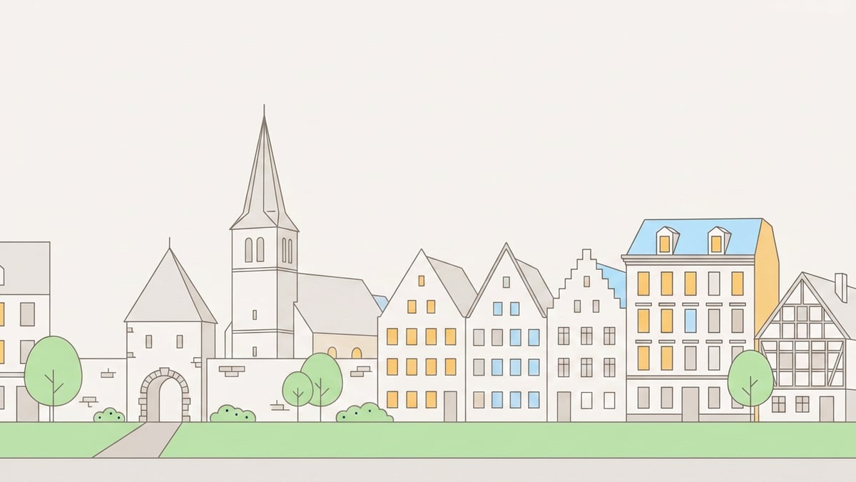 Illustrierte Stadtansicht von Moers