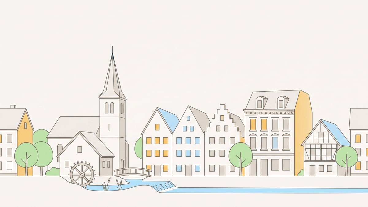 Illustrierte Stadtansicht von Leverkusen