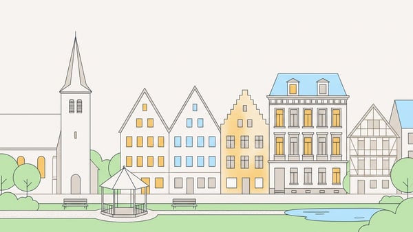 Illustrierte Stadtansicht von Darmstadt