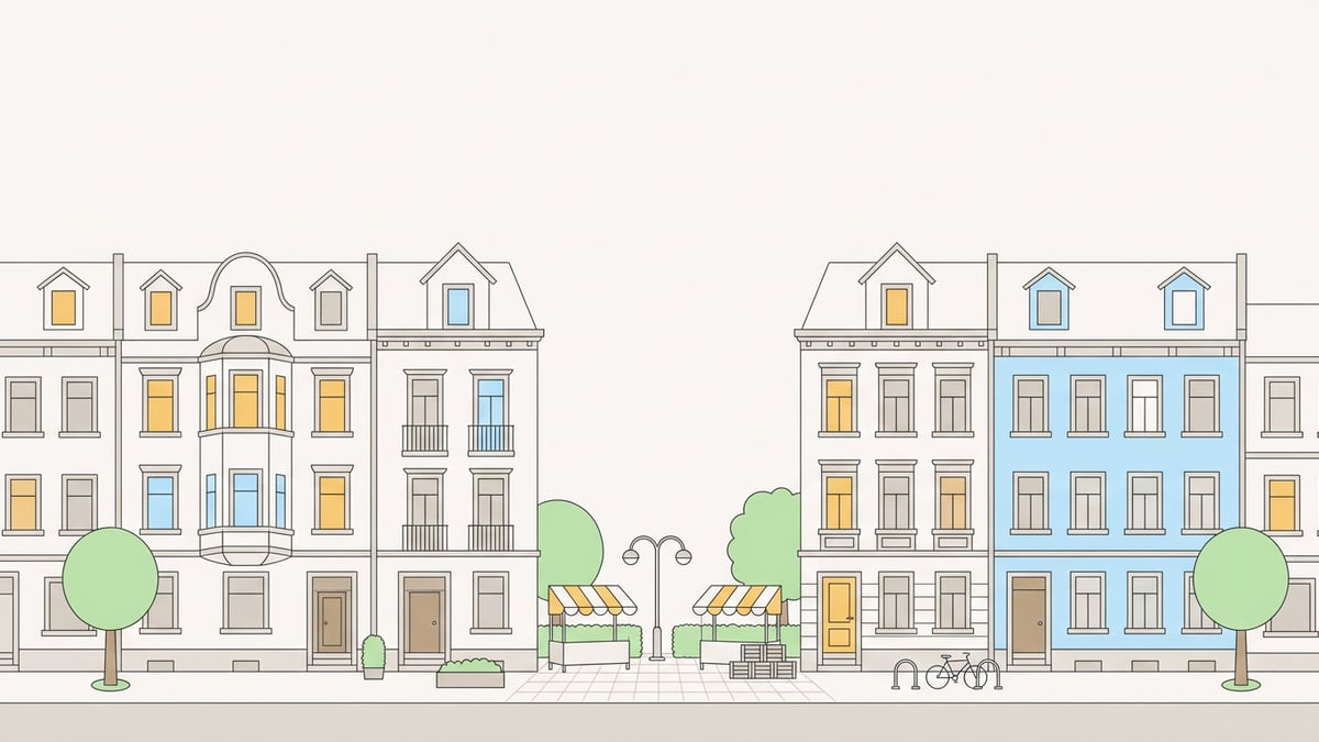Illustrierte Straßenansicht von Viertel