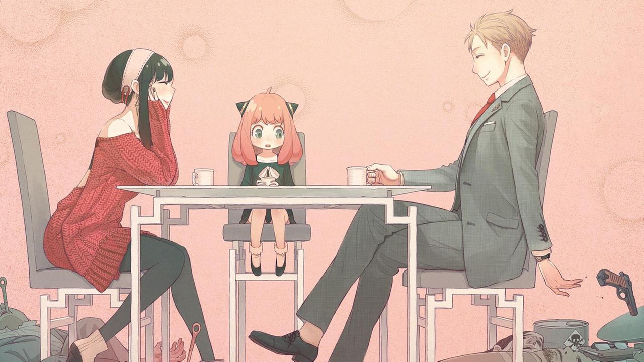 Loid, Yor und Anya Forger gemeinsam am Tisch.