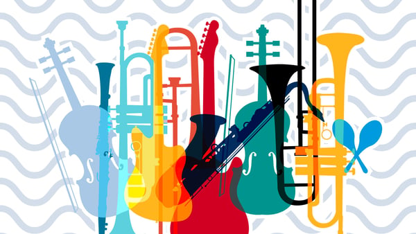 Grafik mit verschiedenen Musikinstrumenten.