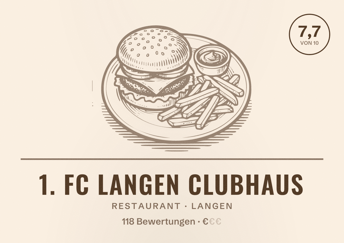 Illustriertes Poster von 1. FC Langen Clubhaus, Restaurant in Langen: Bewertung 7,7 von 10 aus 118 Bewertungen, Preisniveau €