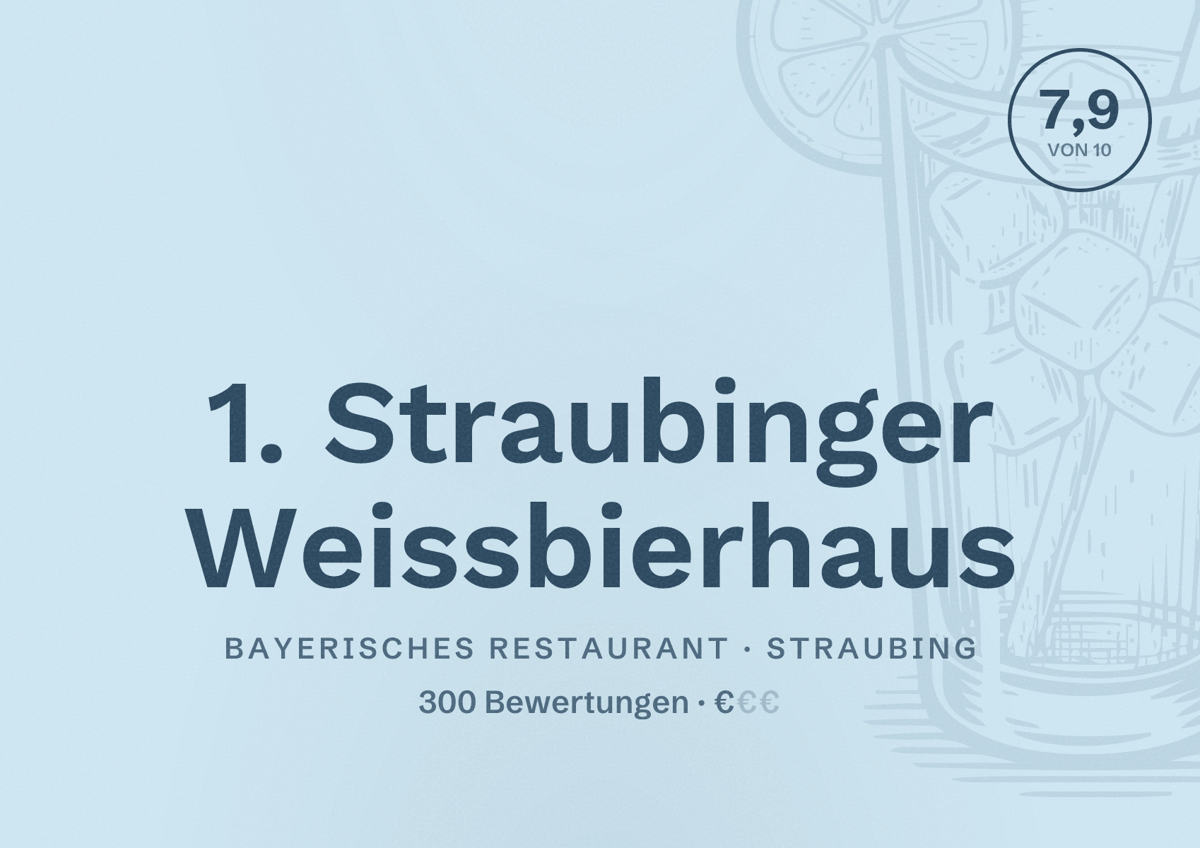 Illustriertes Poster von 1. Straubinger Weissbierhaus, Bayerisches Restaurant in Straubing: Bewertung 7,9 von 10 aus 300 Bewertungen, Preisniveau €