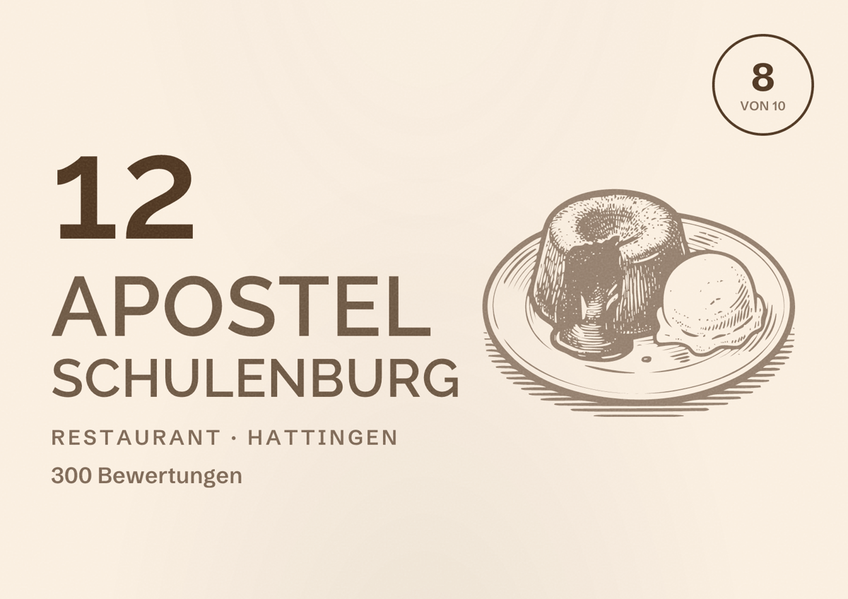 Illustriertes Poster von 12 Apostel Schulenburg, Restaurant in Hattingen: Bewertung 8 von 10 aus 300 Bewertungen