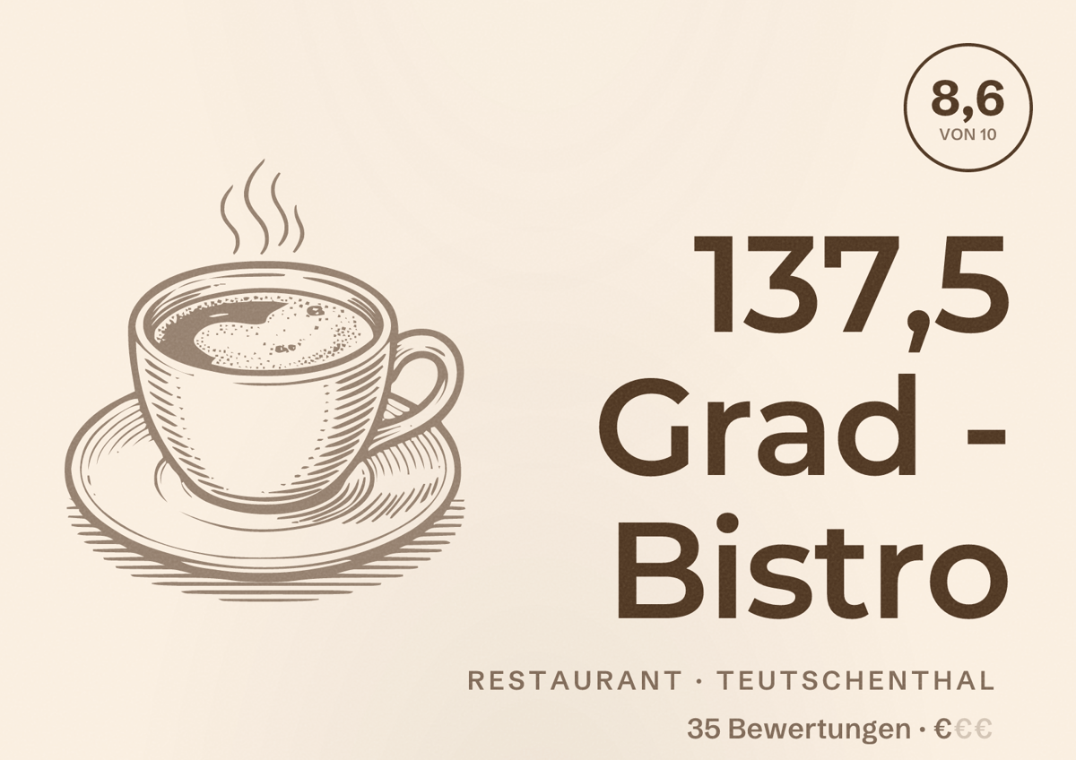 Illustriertes Poster von 137,5 Grad - Bistro, Restaurant in Teutschenthal: Bewertung 8,6 von 10 aus 35 Bewertungen, Preisniveau €