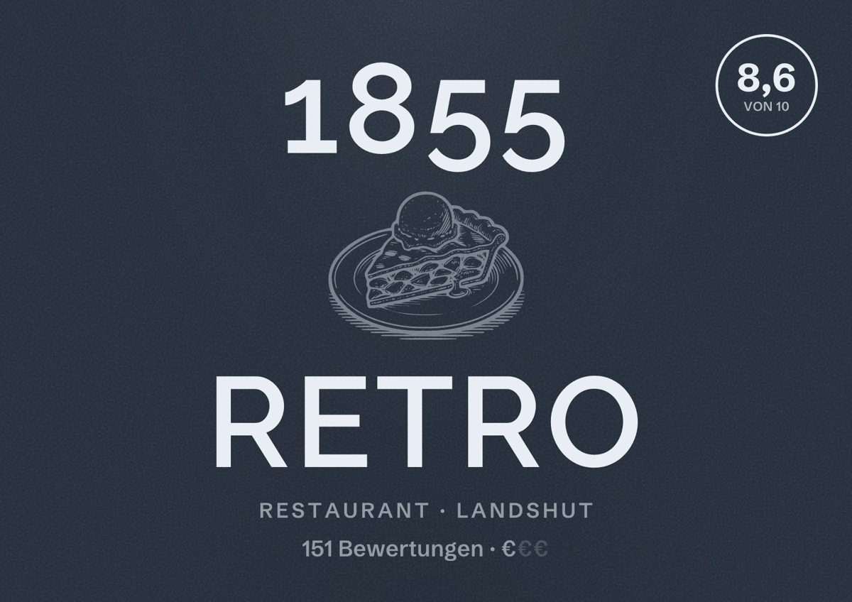 Illustriertes Poster von 1855 Retro, Restaurant in Landshut: Bewertung 8,6 von 10 aus 151 Bewertungen, Preisniveau €