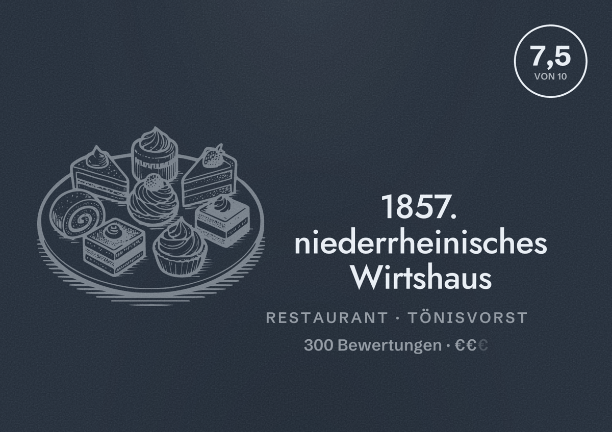 Illustriertes Poster von 1857. niederrheinisches Wirtshaus, Restaurant in Tönisvorst: Bewertung 7,5 von 10 aus 300 Bewertungen, Preisniveau €€