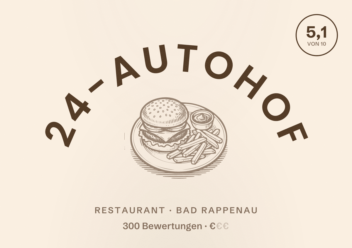 Illustriertes Poster von 24-Autohof, Restaurant in Bad Rappenau: Bewertung 5,1 von 10 aus 300 Bewertungen, Preisniveau €