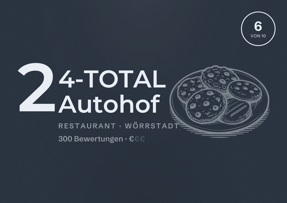 Illustriertes Poster von 24-TOTAL Autohof, Restaurant in Wörrstadt: Bewertung 6 von 10 aus 300 Bewertungen, Preisniveau €