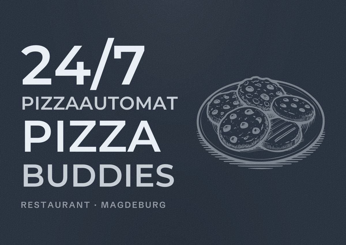 Illustriertes Poster von 24/7 Pizzaautomat Pizza Buddies, Restaurant in Magdeburg
