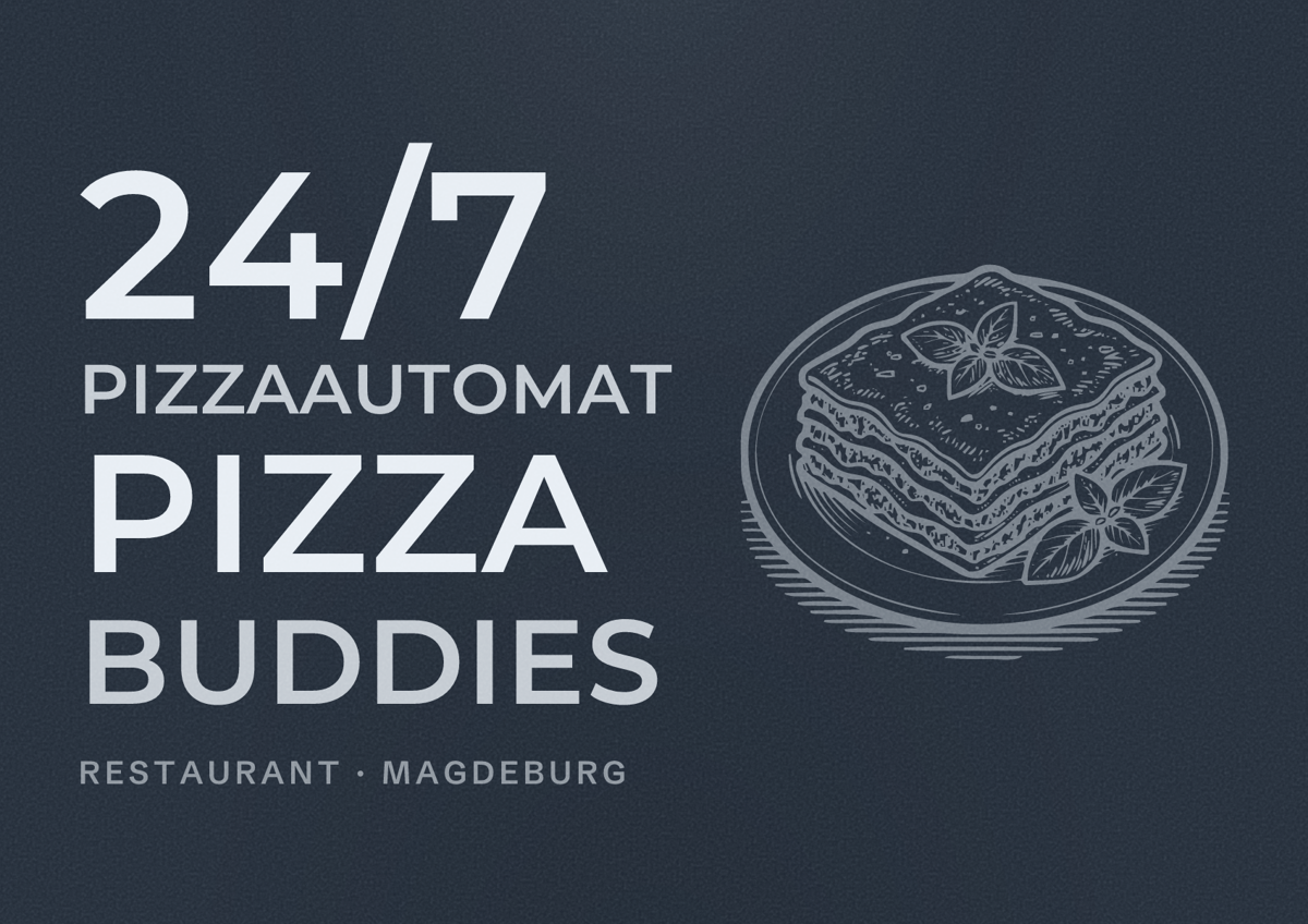 Illustriertes Poster von 24/7 Pizzaautomat Pizza Buddies, Restaurant in Magdeburg