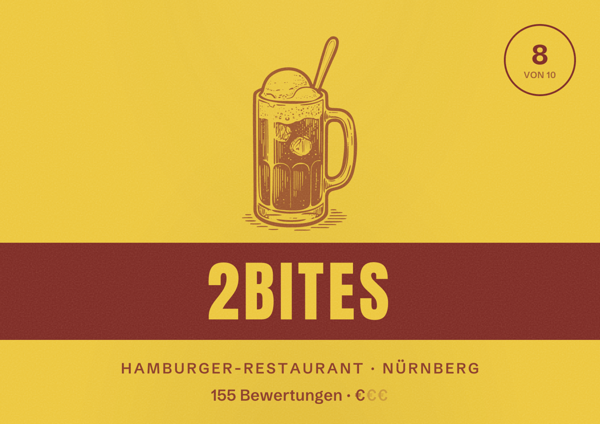Illustriertes Poster von 2BITES, Hamburger-Restaurant in Nürnberg: Bewertung 8 von 10 aus 155 Bewertungen, Preisniveau €