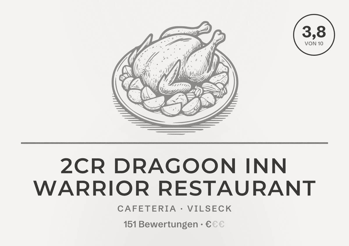 Illustriertes Poster von 2CR Dragoon Inn Warrior Restaurant, Cafeteria in Vilseck: Bewertung 3,8 von 10 aus 151 Bewertungen, Preisniveau €