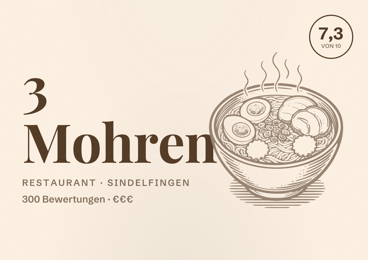 Illustriertes Poster von 3 Mohren, Restaurant in Sindelfingen: Bewertung 7,3 von 10 aus 300 Bewertungen, Preisniveau €€€