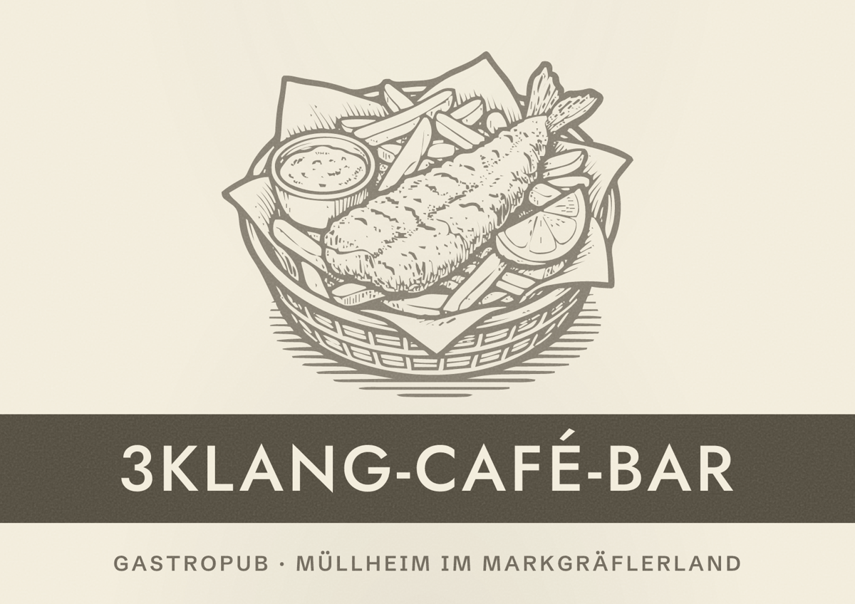 Illustriertes Poster von 3Klang-Café-Bar, Gastropub in Müllheim im Markgräflerland