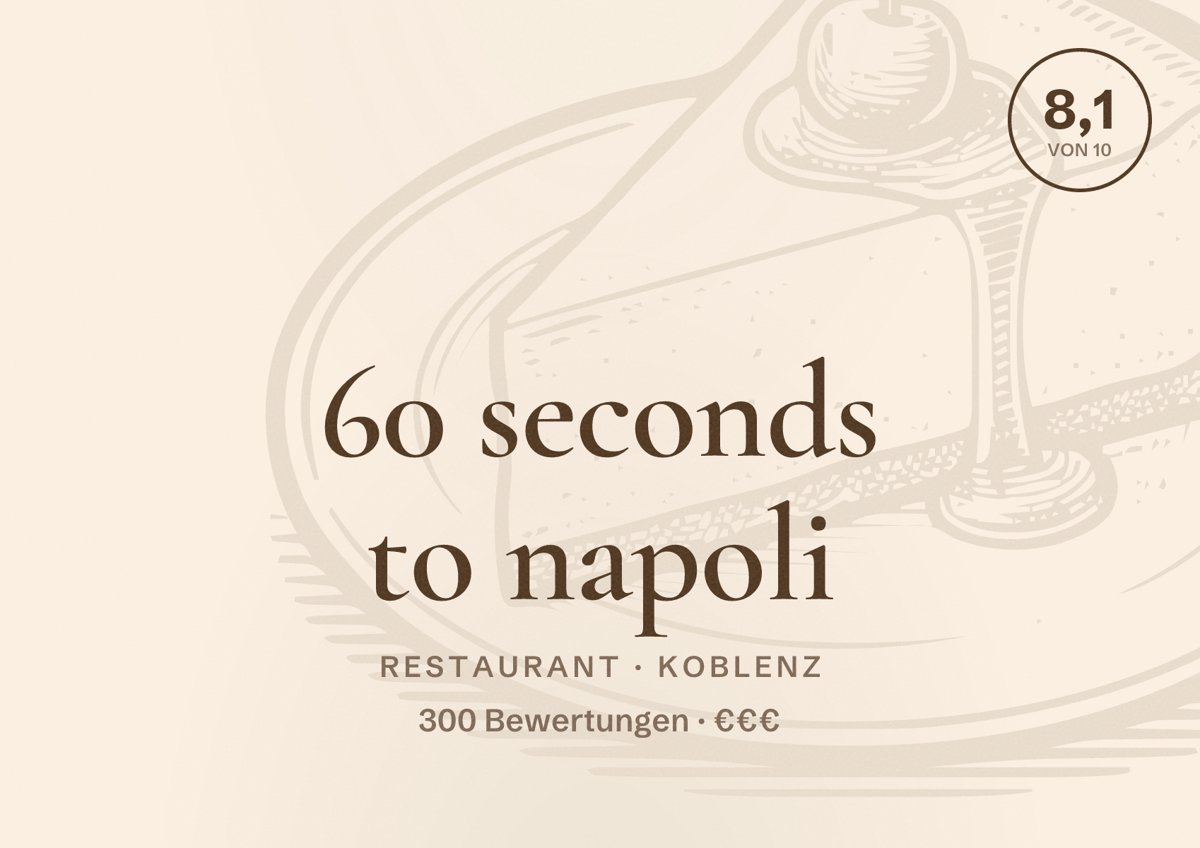 Illustriertes Poster von 60 seconds to napoli, Restaurant in Koblenz: Bewertung 8,1 von 10 aus 300 Bewertungen, Preisniveau €€€