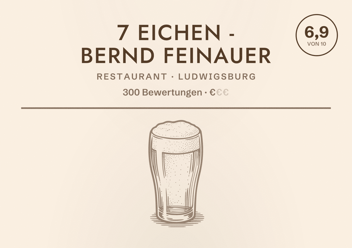Illustriertes Poster von 7 Eichen - Bernd Feinauer, Restaurant in Ludwigsburg: Bewertung 6,9 von 10 aus 300 Bewertungen, Preisniveau €