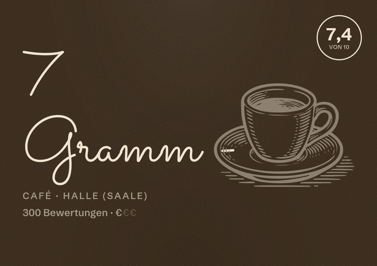 Illustriertes Poster von 7 Gramm -, Café in Halle (Saale): Bewertung 7,4 von 10 aus 300 Bewertungen, Preisniveau €