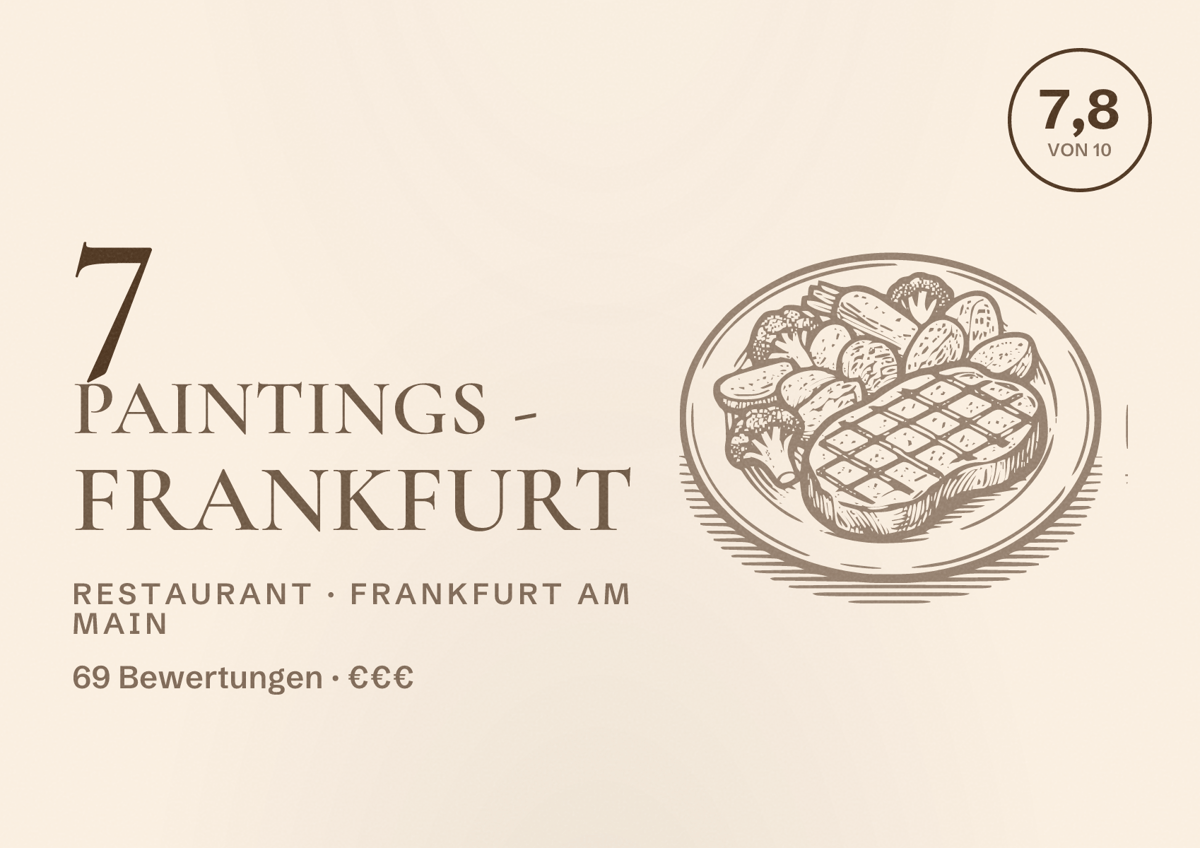 Illustriertes Poster von 7 Paintings - Frankfurt, Restaurant in Frankfurt am Main: Bewertung 7,8 von 10 aus 69 Bewertungen, Preisniveau €€€