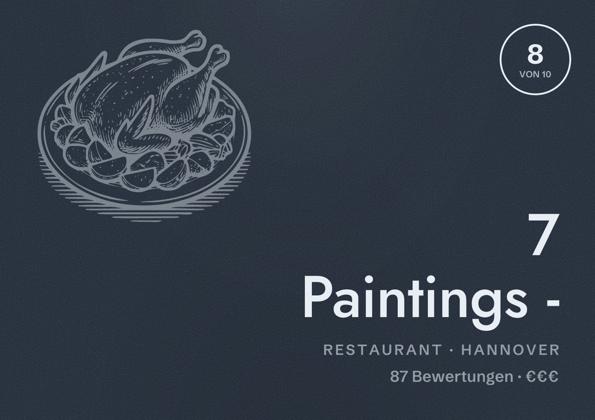 Illustriertes Poster von 7 Paintings -, Restaurant in Hannover: Bewertung 8 von 10 aus 87 Bewertungen, Preisniveau €€€
