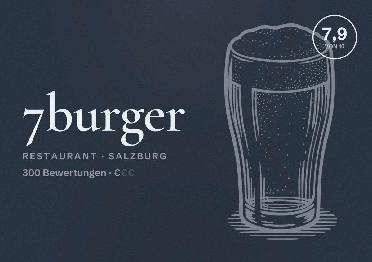 Illustriertes Poster von 7burger, Restaurant in Salzburg: Bewertung 7,9 von 10 aus 300 Bewertungen, Preisniveau €