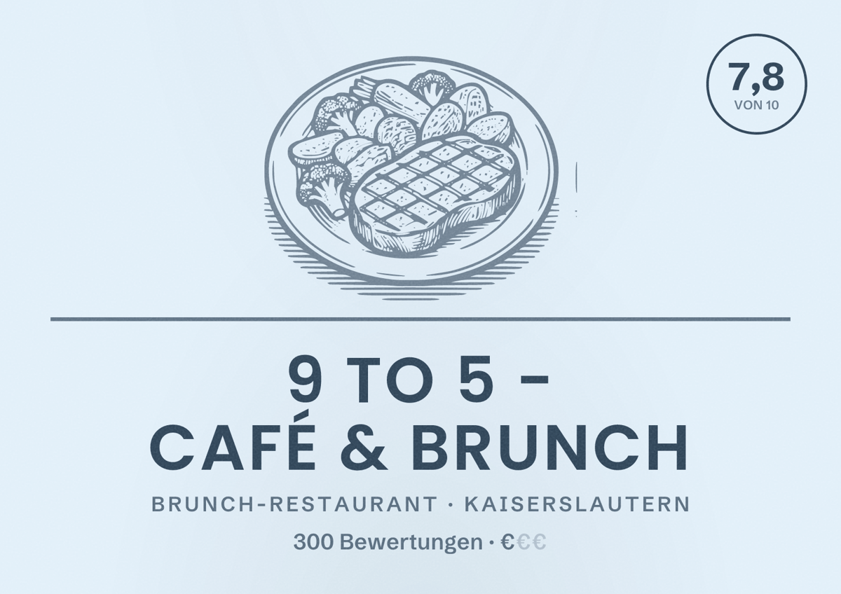 Illustriertes Poster von 9 TO 5 - Café & Brunch, Brunch-Restaurant in Kaiserslautern: Bewertung 7,8 von 10 aus 300 Bewertungen, Preisniveau €