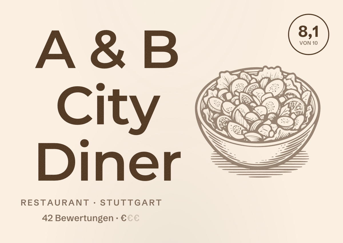 Illustriertes Poster von A & B City Diner, Restaurant in Stuttgart: Bewertung 8,1 von 10 aus 42 Bewertungen, Preisniveau €