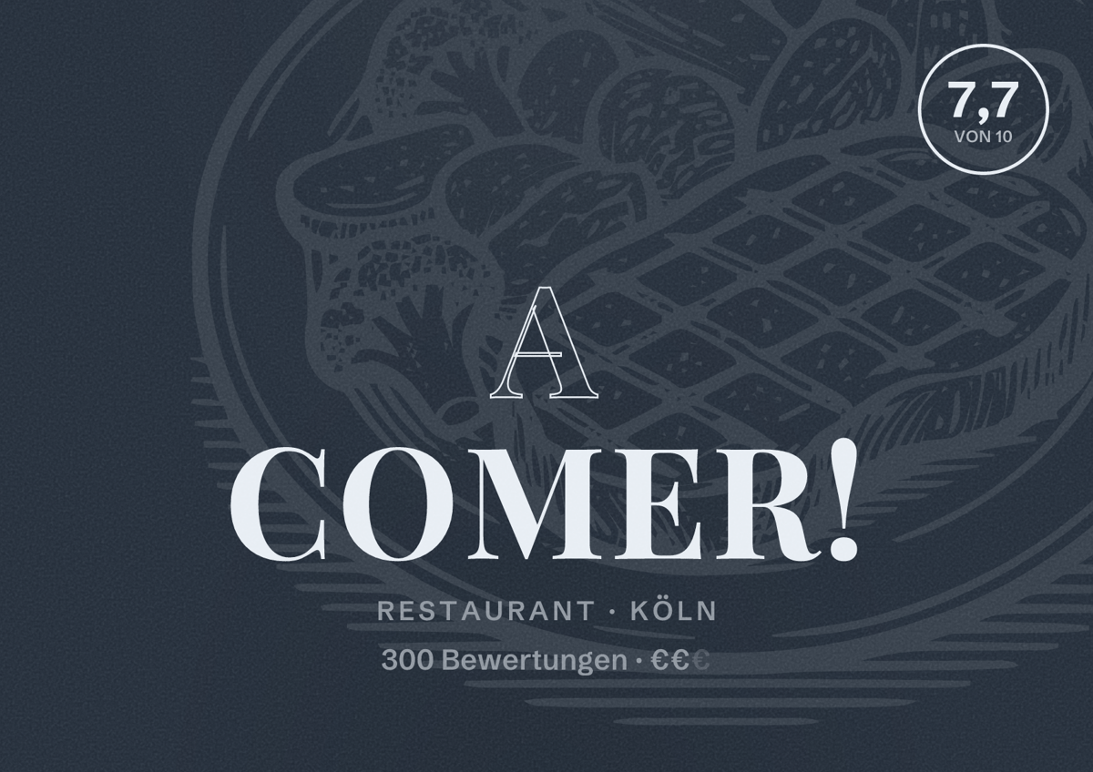Illustriertes Poster von a comer!, Restaurant in Köln: Bewertung 7,7 von 10 aus 300 Bewertungen, Preisniveau €€