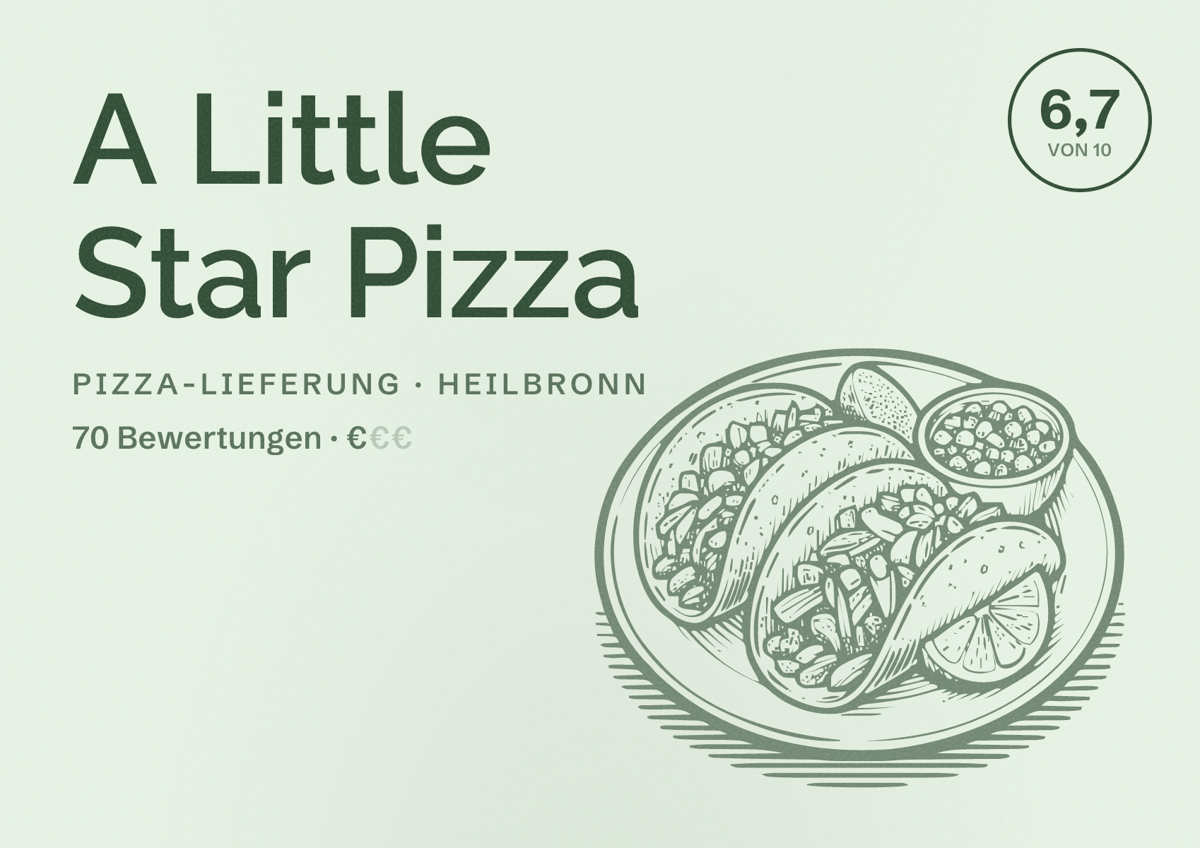 Illustriertes Poster von A Little Star Pizza, Pizza-Lieferung in Heilbronn: Bewertung 6,7 von 10 aus 70 Bewertungen, Preisniveau €