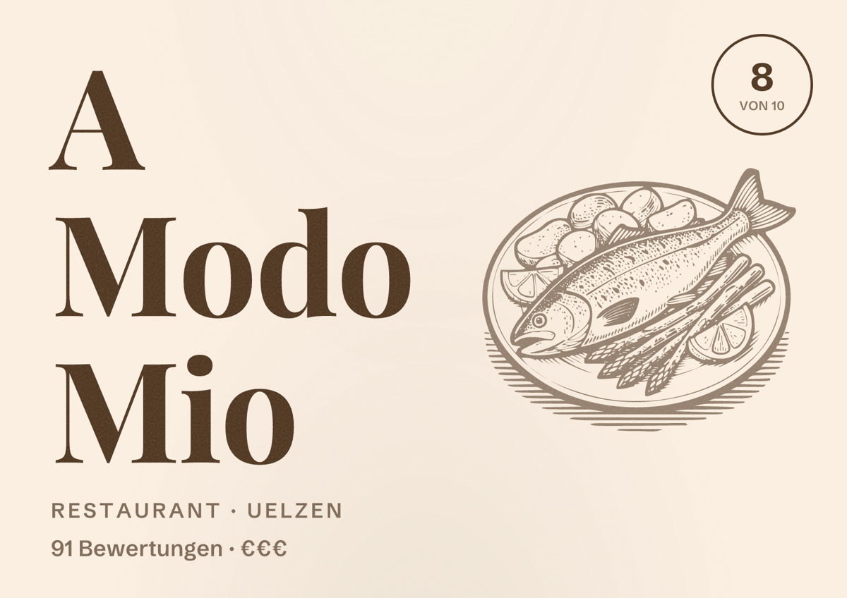 Illustriertes Poster von A Modo Mio, Restaurant in Uelzen: Bewertung 8 von 10 aus 91 Bewertungen, Preisniveau €€€