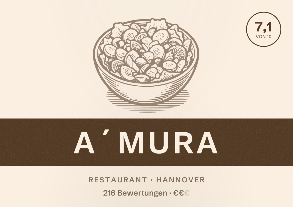Illustriertes Poster von A´Mura, Restaurant in Hannover: Bewertung 7,1 von 10 aus 216 Bewertungen, Preisniveau €€