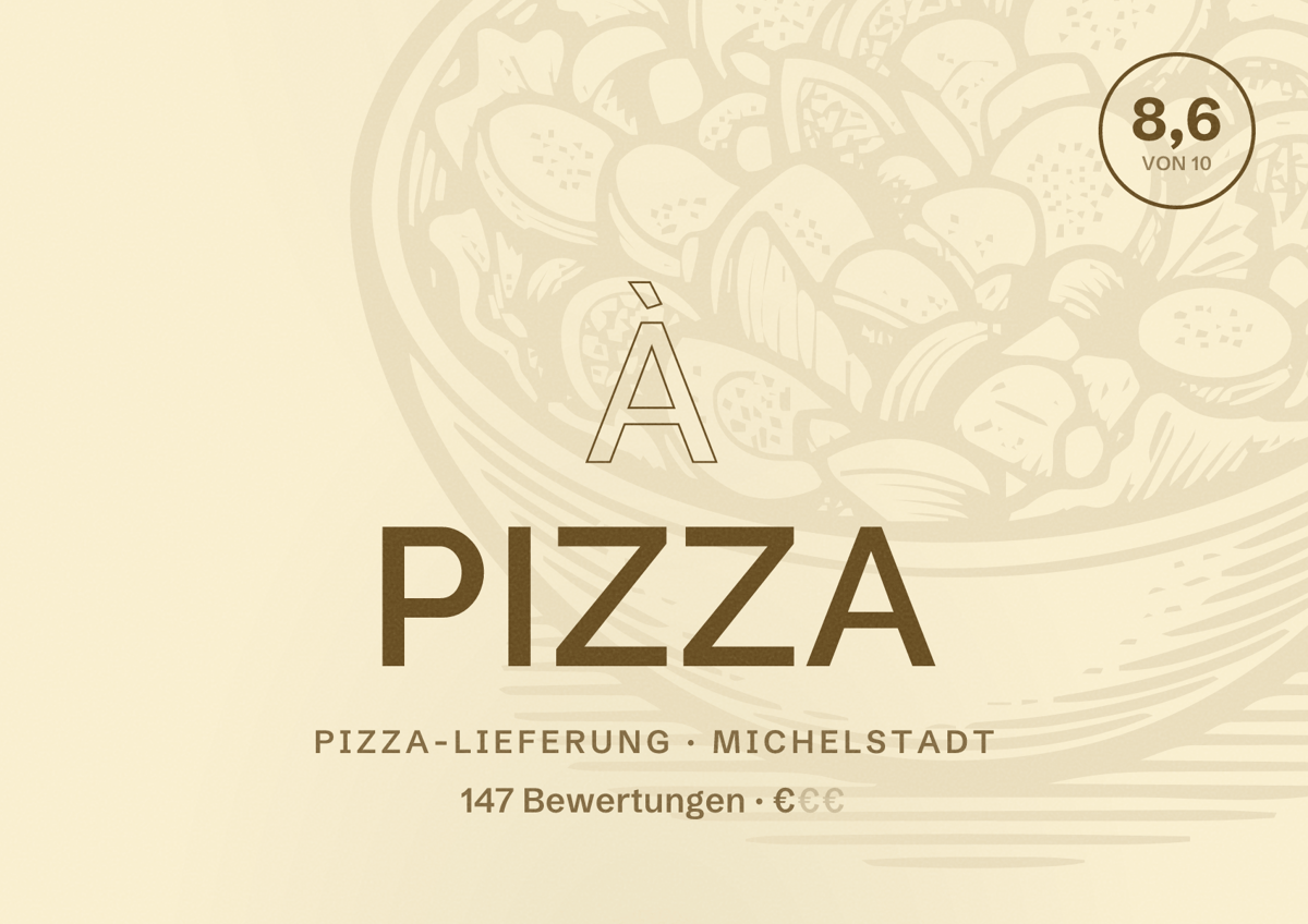 Illustriertes Poster von À Pizza, Pizza-Lieferung in Michelstadt: Bewertung 8,6 von 10 aus 147 Bewertungen, Preisniveau €