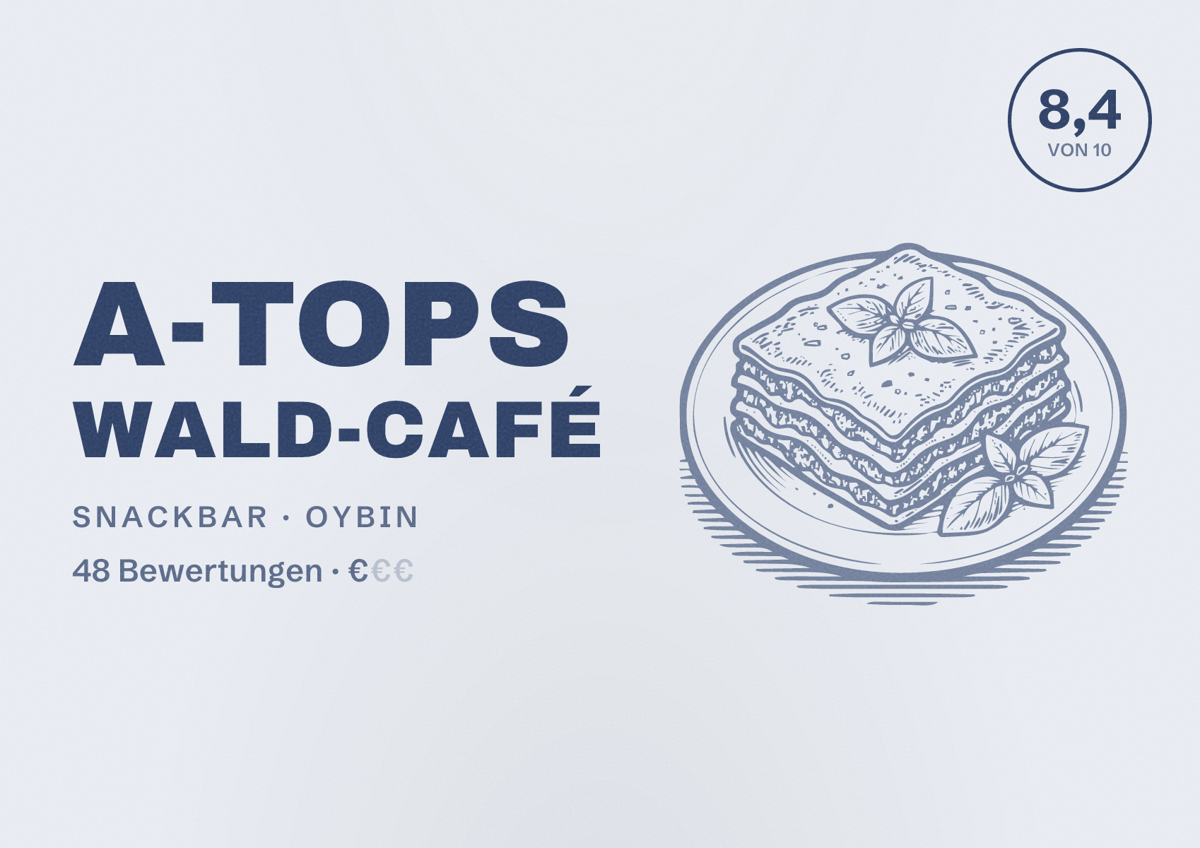 Illustriertes Poster von A-Tops Wald-Café, Snackbar in Oybin: Bewertung 8,4 von 10 aus 48 Bewertungen, Preisniveau €