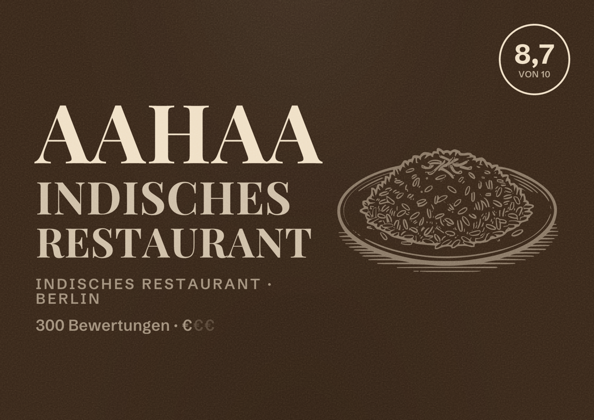 Illustriertes Poster von aahaa Indisches Restaurant, Indisches Restaurant in Berlin: Bewertung 8,7 von 10 aus 300 Bewertungen, Preisniveau €