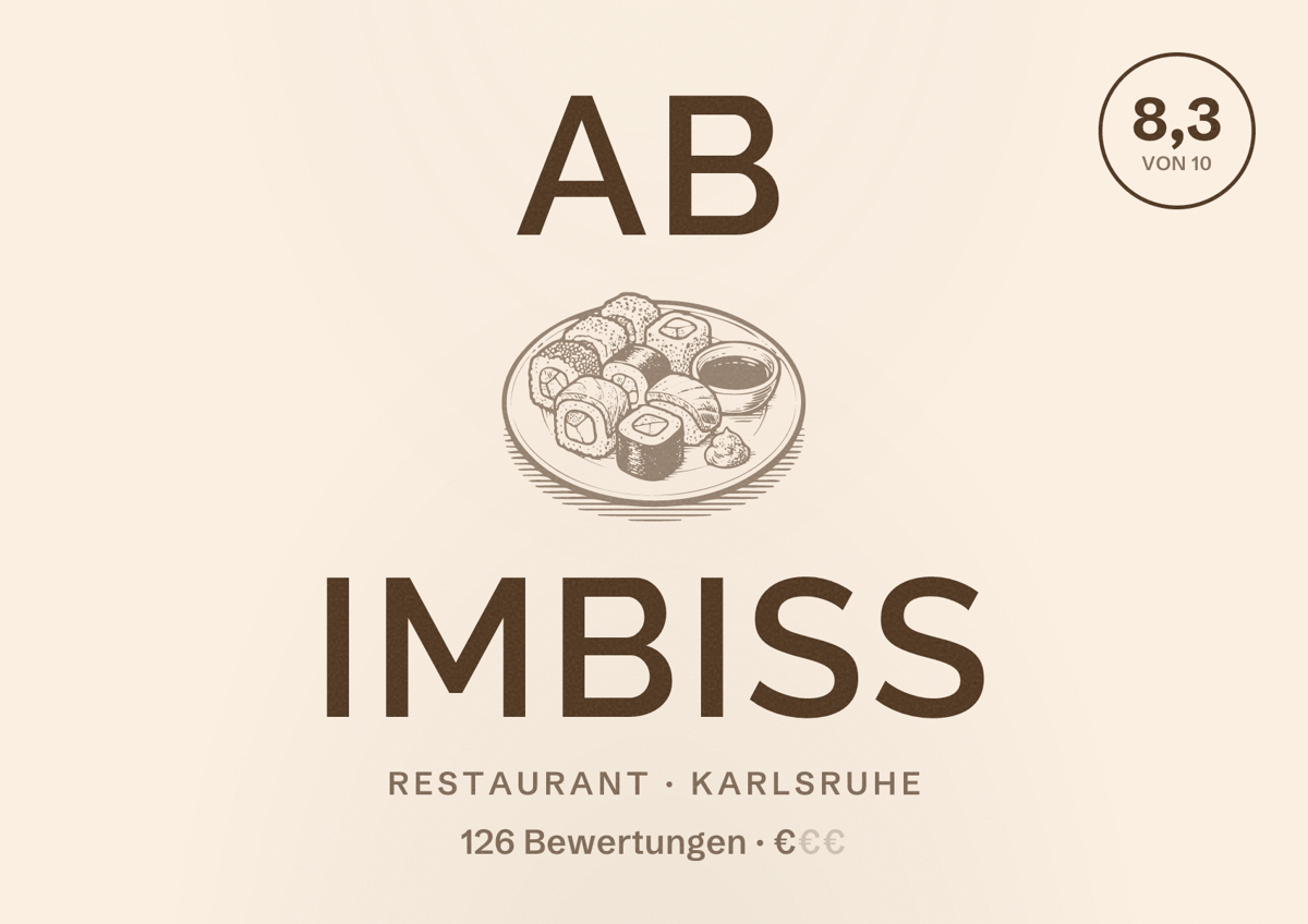 Illustriertes Poster von ab Imbiss, Restaurant in Karlsruhe: Bewertung 8,3 von 10 aus 126 Bewertungen, Preisniveau €