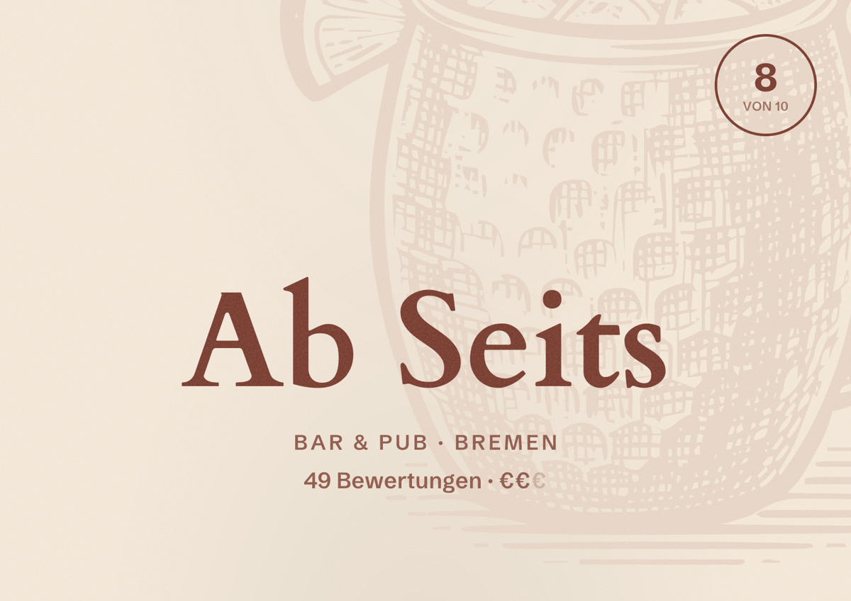 Illustriertes Poster von Ab Seits, Bar & Pub in Bremen: Bewertung 8 von 10 aus 49 Bewertungen, Preisniveau €€