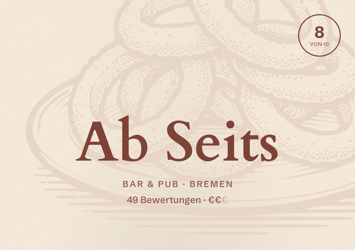 Illustriertes Poster von Ab Seits, Bar & Pub in Bremen: Bewertung 8 von 10 aus 49 Bewertungen, Preisniveau €€