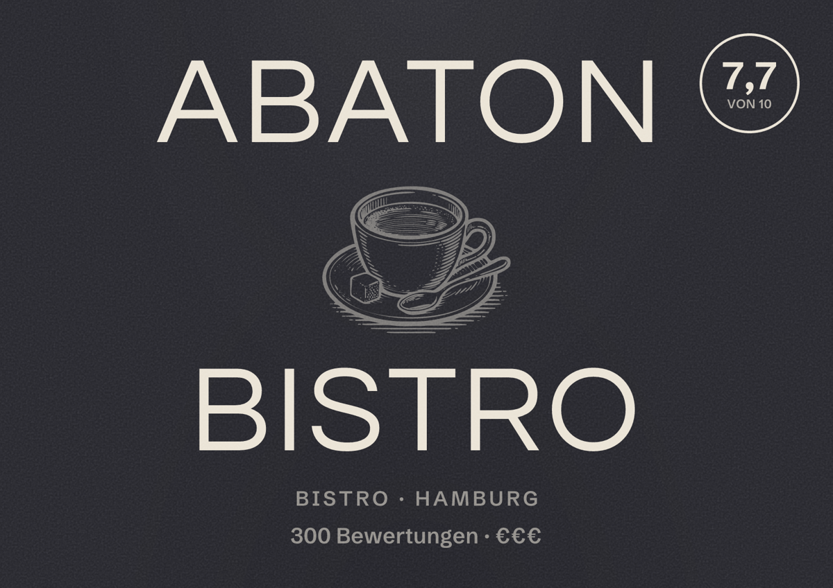 Illustriertes Poster von Abaton Bistro, Bistro in Hamburg: Bewertung 7,7 von 10 aus 300 Bewertungen, Preisniveau €€€