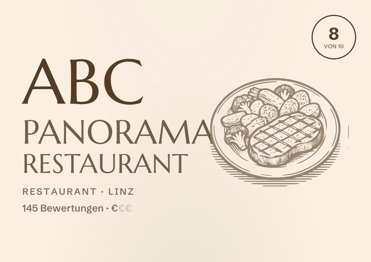 Illustriertes Poster von ABC PANORAMA RESTAURANT, Restaurant in Linz: Bewertung 8 von 10 aus 145 Bewertungen, Preisniveau €