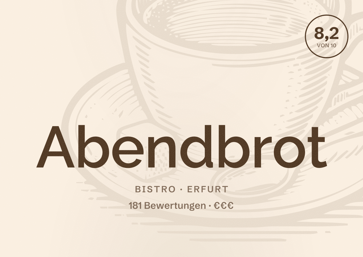 Illustriertes Poster von Abendbrot, Bistro in Erfurt: Bewertung 8,2 von 10 aus 181 Bewertungen, Preisniveau €€€