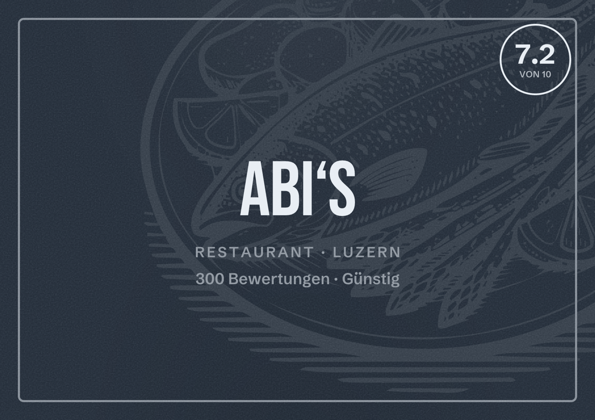 Illustriertes Poster von Abi‘s, Restaurant in Luzern: Bewertung 7.2 von 10 aus 300 Bewertungen, Preisniveau Günstig