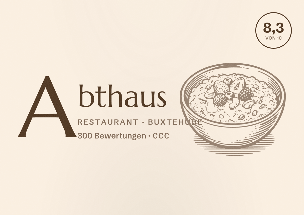 Illustriertes Poster von Abthaus, Restaurant in Buxtehude: Bewertung 8,3 von 10 aus 300 Bewertungen, Preisniveau €€€